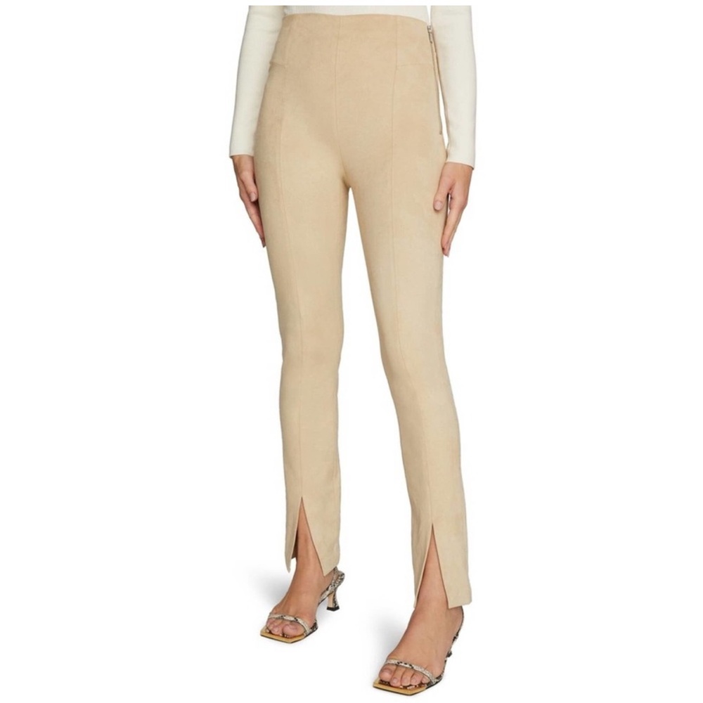 Good American Boss Split Hem Faux Suede Pants in Taupe‎ Side Zip  Size M
